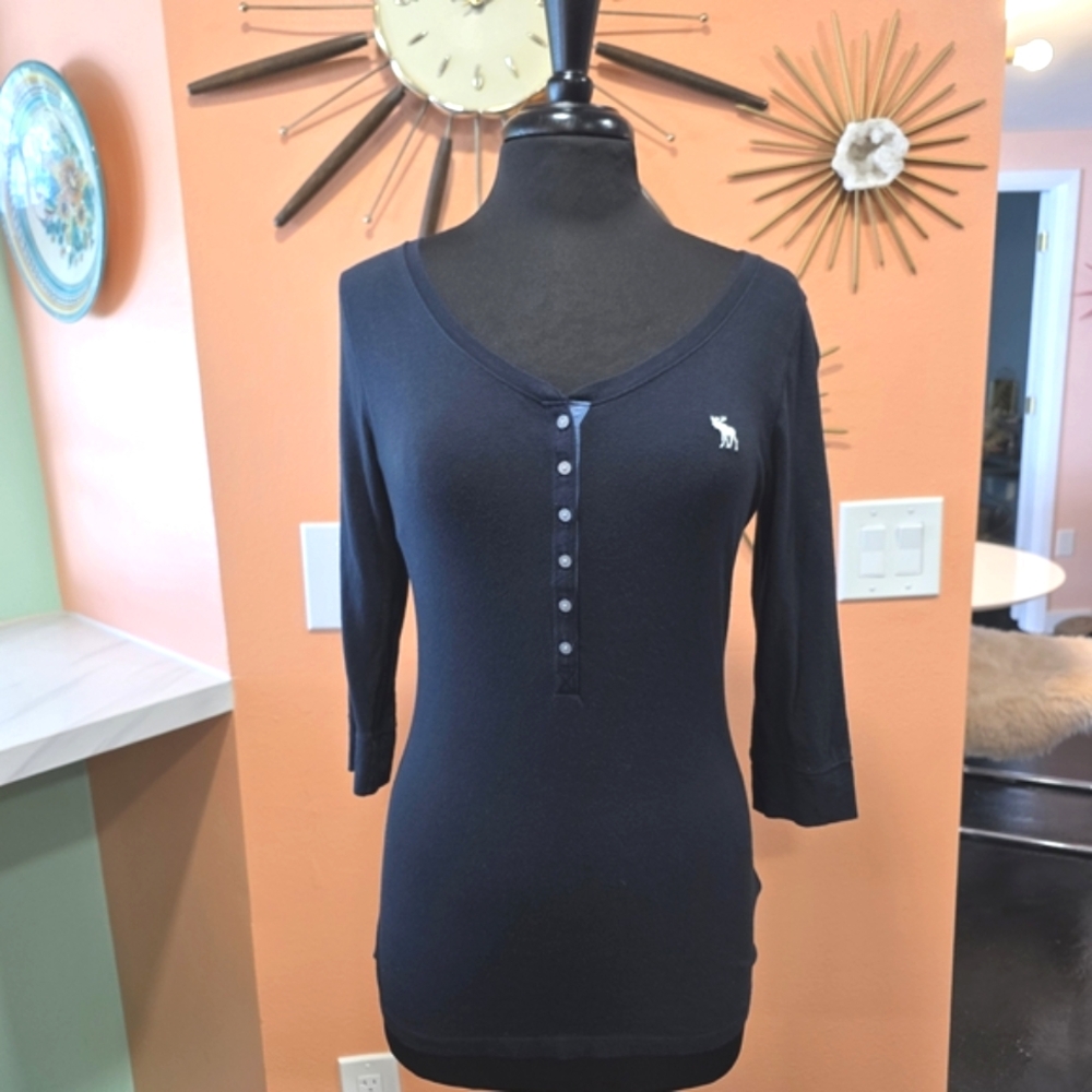 Abercrombie & Fitch Y2K Henley Medium Navy Blue TVD Elena Ultra Soft Modal Tee